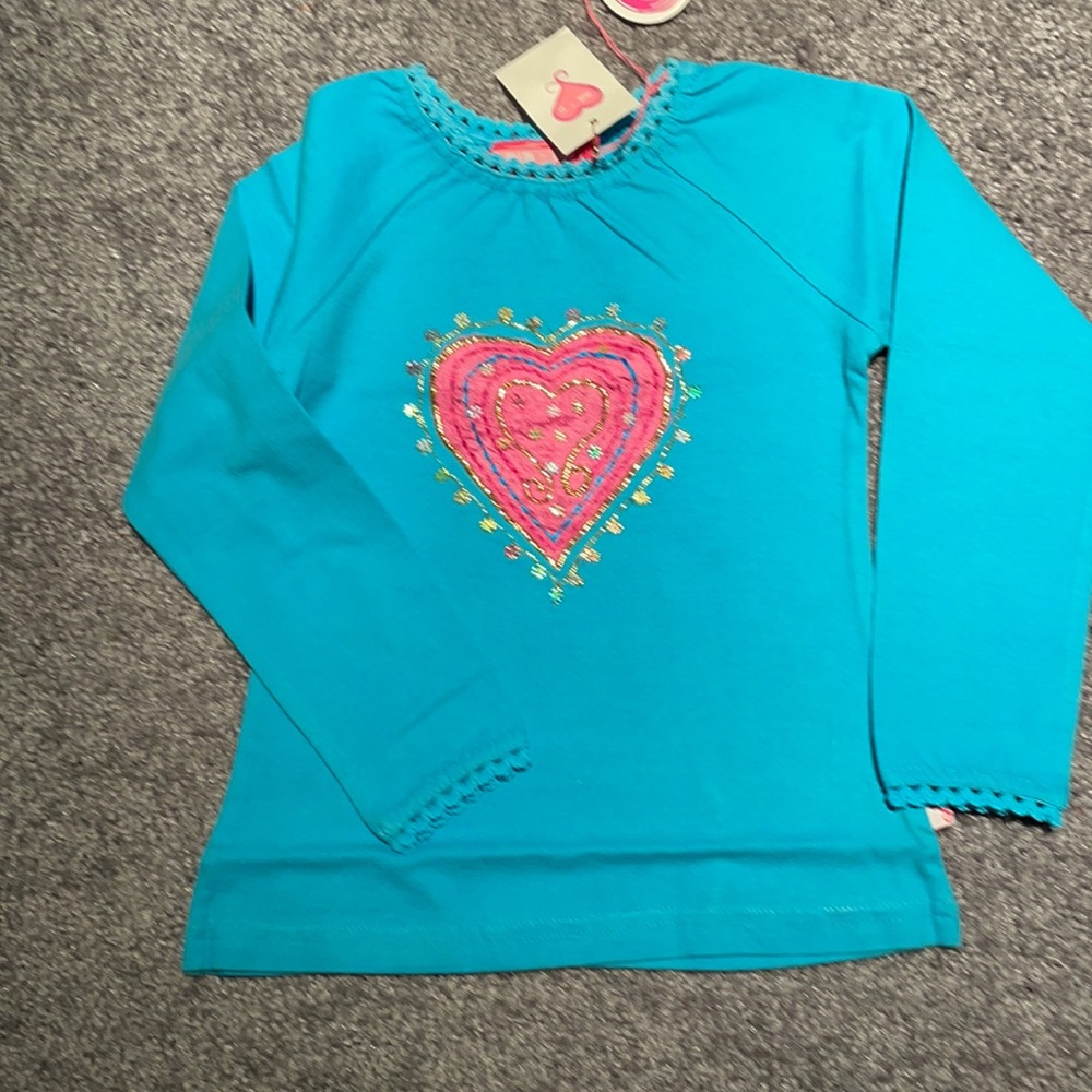 New Mim-Pi Aqua Pink Heart Long Sleeve Top